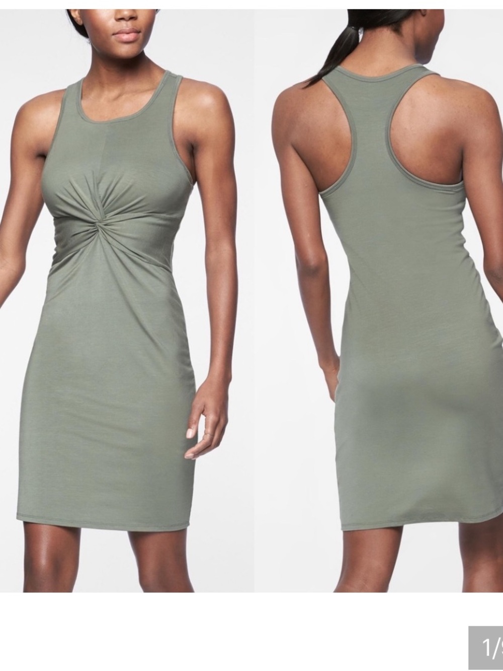 Athleta Womens Barre Bralette Midi Dress Twist Front Sage Green Small 291867-01